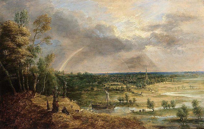 Lucas van Uden Panoramic River Landscape oil painting image